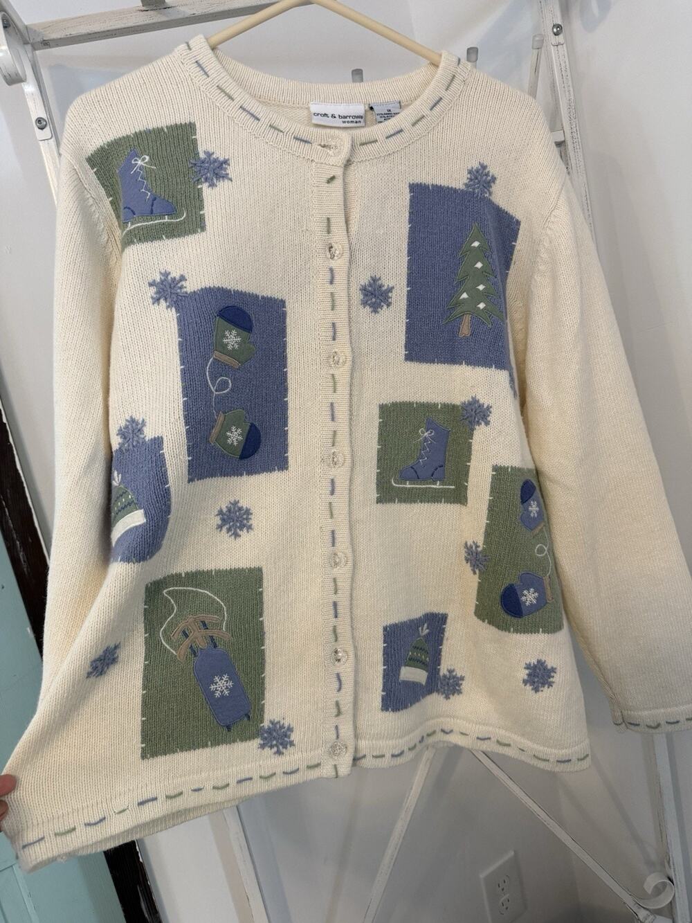 Croft Barrow Winter Knit Button Front Cardigan Sweater Womens Long Sleeve 1 X